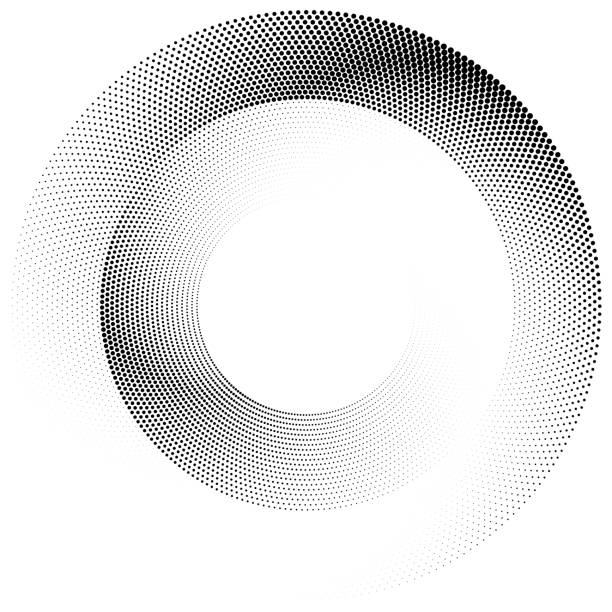 Halftone wheel of circles, angular size gradient. Two layers. Wheel of circle dots, angular size gradient. concentric stock illustrations