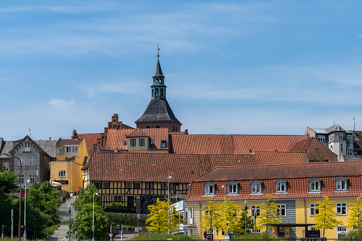 Svendborg, Denmark - 10 June, 2021: view of the picturesque town center of Svendborg