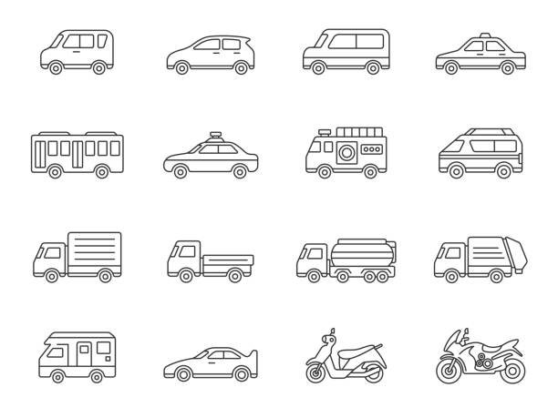 stockillustraties, clipart, cartoons en iconen met car illustration set. - zelfbalancerend board