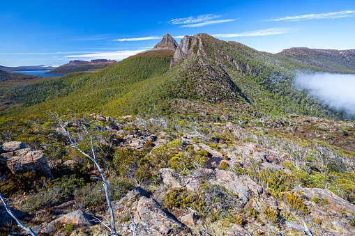 The Overland Track at Cradle mountain, Tasmania, with Lake St Clair in the distance