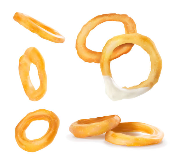 bildbanksillustrationer, clip art samt tecknat material och ikoner med set of fried onion rings. vector illustration. - lökring