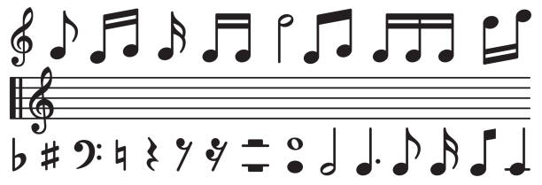 Music notes set. Music simbol. Musicnotes icons. Black treble clef, note, sharp, natural, flat, measure, bar, stave and other. Musical notes icons - stock vector. Music notes set. Musicnotes icons. Black treble clef, note, sharp, natural, flat, measure, bar, stave and other. Black notes icons - stock vector. musical note stock illustrations