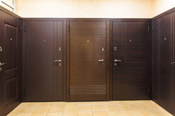 istock Entrance doors for sale in a specialized store. 1326616468