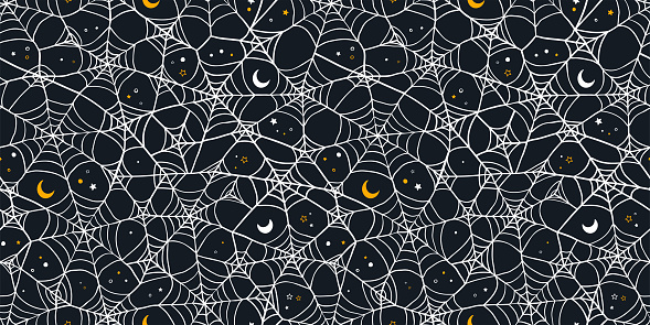 Hand drawn Halloween seamless pattern, spider web background, great for textiles, cloth, wrapping, wallpapers - vector design