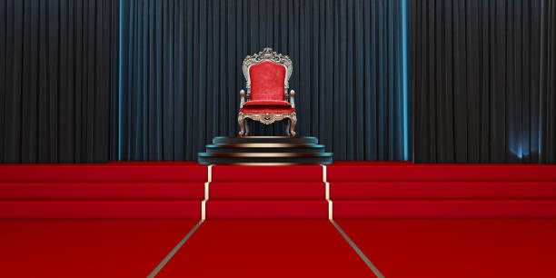 istock Red royal chair on a background of black curtains. 3d render 1326620885