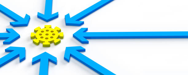 Blue arrows directing on a virus icon