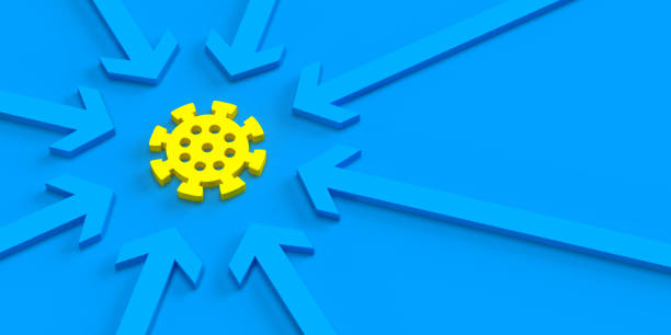 istock Blue arrows directing on a virus icon 1326622234