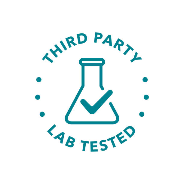 Lab tested round vector badge icon design Lab tested round vector badge icon design science lab stock illustrations