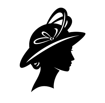 elegant woman  wearing retro style hat with feather decor - glamour and beauty concept vector portrait