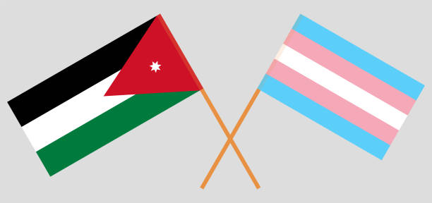 ヨルダンとトランスジェンダープライドの旗を交差させた。公式の色。正しい比率 - drag line点のイラスト素材／クリップアート素材／マンガ素材／アイコン素材