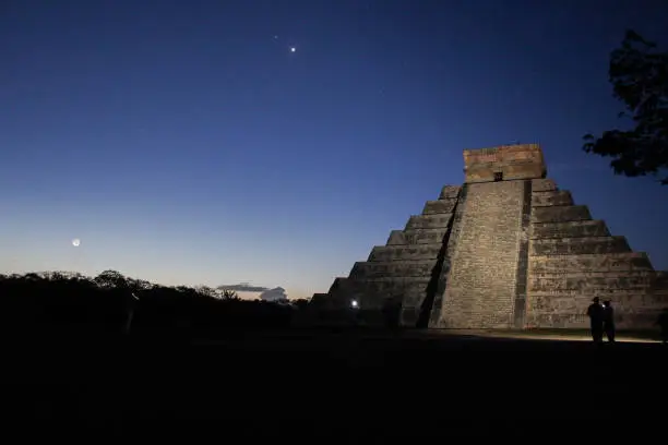 Archaeological site of Chichen Itza at night