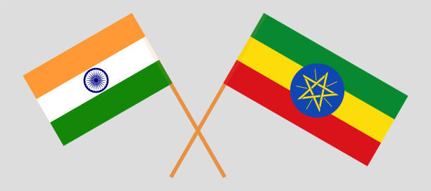 インドとエチオピアの旗を交差させた。公式の色。正しい比率 - hindustani点のイラスト素材／クリップアート素材／マンガ素材／アイコン素材