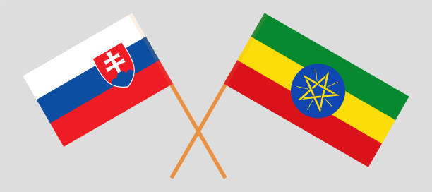 ilustrações, clipart, desenhos animados e ícones de bandeiras cruzadas da eslováquia e da etiópia. cores oficiais. proporção correta - slovak flag