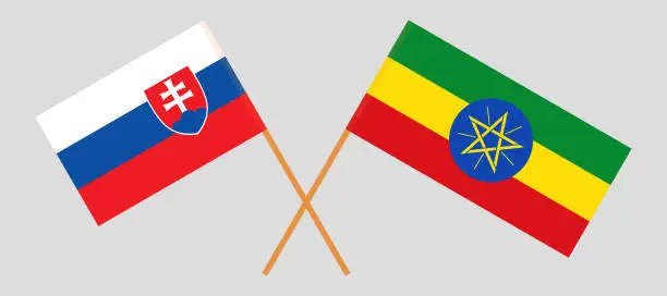 Vector illustration of Crossed flags of Slovakia and Ethiopia. Official colors. Correct proportion