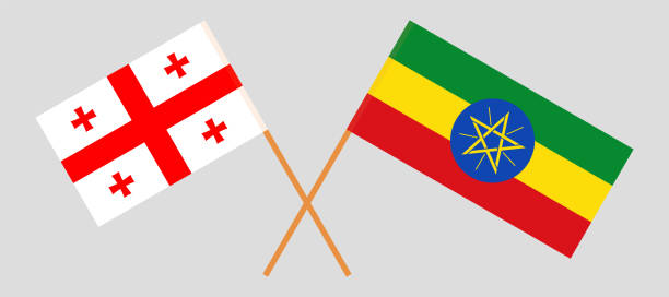 ilustraciones, imágenes clip art, dibujos animados e iconos de stock de banderas cruzadas de georgia y etiopía. colores oficiales. proporción correcta - georgia football