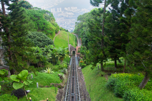Penang hill tram ride and tracks Malaysia stock photo