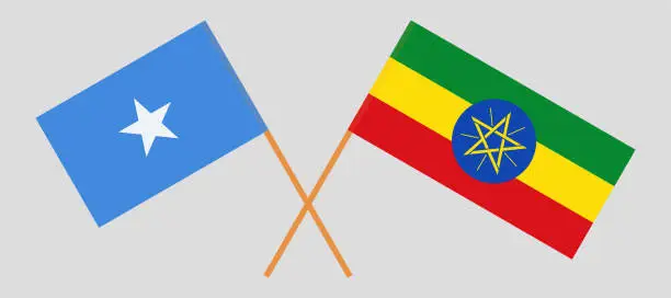 Vector illustration of Crossed flags of Somalia and Ethiopia. Official colors. Correct proportion