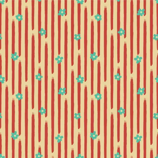 Vector illustration of Vector green flowers striped yellow repeat pattern