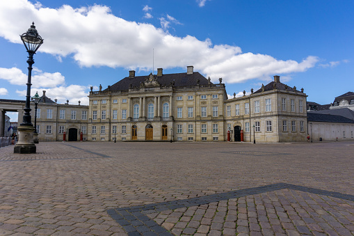 Copenhagen, Denmark - 13 June, 2021: view of the Amalienborg Palace in Copenhagen