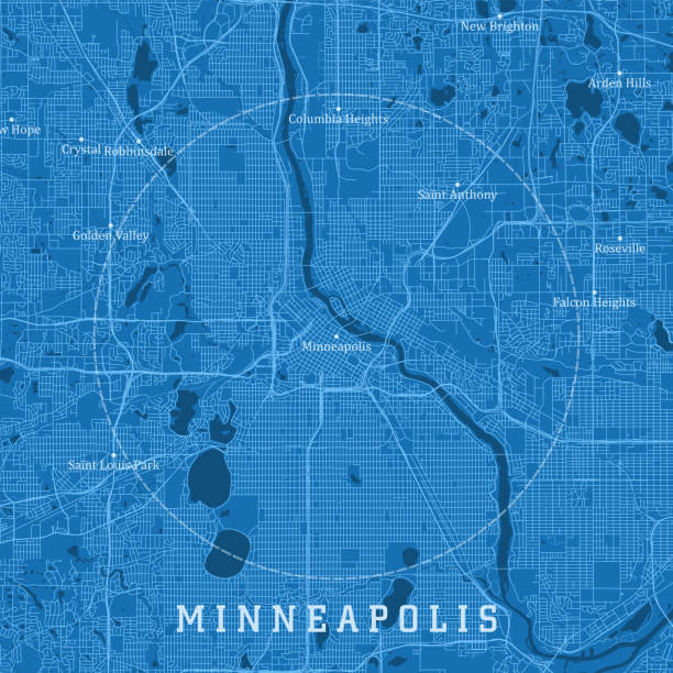 Minneapolis MN City Vector Road Map Blue Text vector art illustration