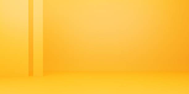 istock 3d rendering of empty yellow orange abstract minimal background. Scene for advertising design, cosmetic ads, show, technology, food, banner, cream, fashion, kid, luxury. Illustration. Product display 1326637505