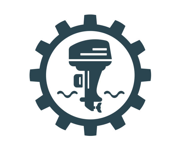 Vector illustration of an outboard motor. Vector illustration of an outboard motor. motorboat maintenance stock illustrations