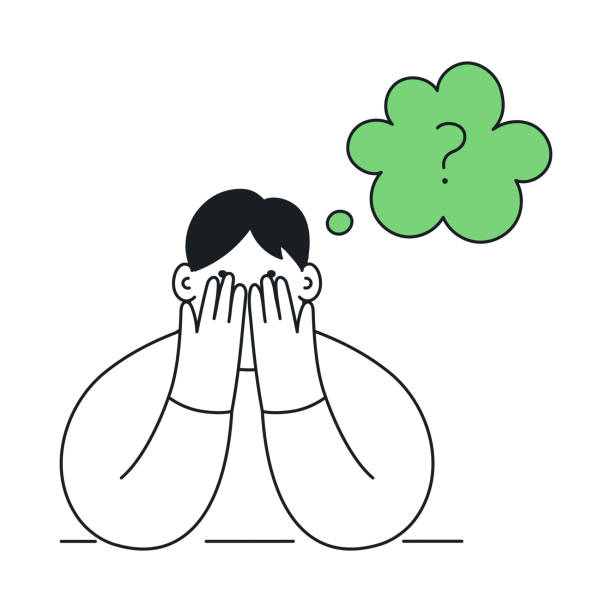 płacz zdenerwowany człowiek zakrywa twarz rękami i myśli o tym, co robić - last opportunity emotional stress green stock illustrations