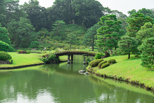 Beautiful green nature at Rikugi-en (Rikugi Garden) at Tokyo, Japan