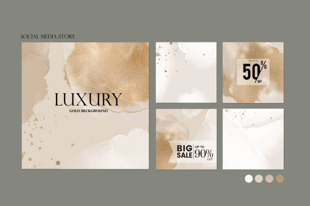 instagram social media story post background layout. minimal abstract nude gold paint splash vector banner mockup. template for beauty, jewelry, cosmetics, wedding, make up. luxury exclusive sale - fashion stock illustrations