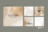 istock Instagram social media story post background layout. minimal abstract nude gold paint splash vector banner mockup. template for beauty, jewelry, cosmetics, wedding, make up. luxury exclusive sale 1326644523