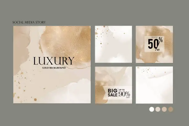 Vector illustration of Instagram social media story post background layout. minimal abstract nude gold paint splash vector banner mockup. template for beauty, jewelry, cosmetics, wedding, make up. luxury exclusive sale