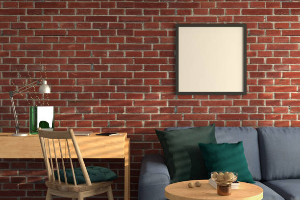 istock Square poster frame mock up on the red brick wall. 1326644606