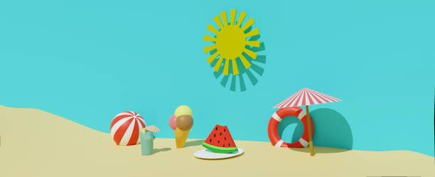 istock 3D render of summertime beach with sea 1326649382
