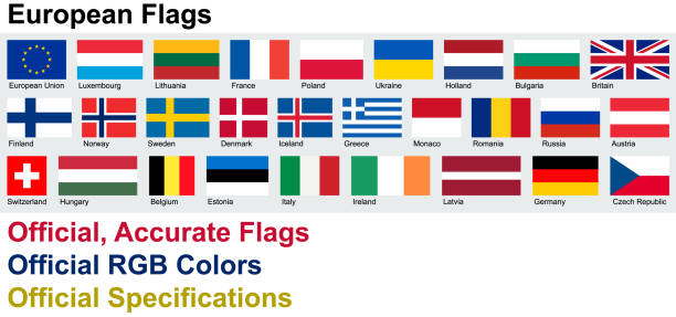 ilustrações, clipart, desenhos animados e ícones de bandeiras oficiais europeias (cores oficiais rgb, especificações oficiais) - bandeira da lituânia