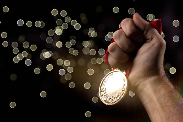 istock Gold medal on black background 1326655693
