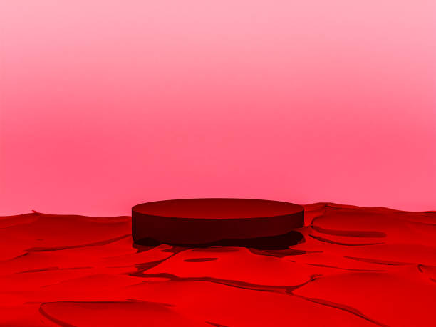 istock Scene with red color podium for mock up presentation in minimalism style with copy space, 3d render abstract background design 1326657288