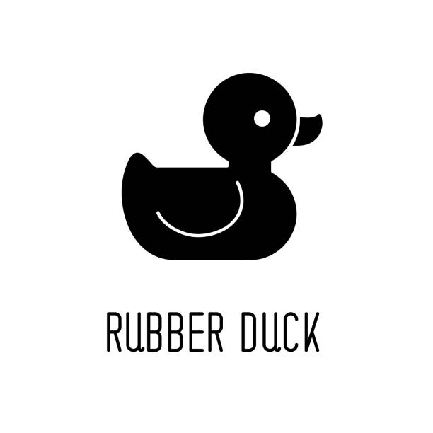 Yellow rubber duck toy, bath toys silhouette icon. Vector illustration vector art illustration