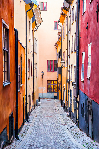 Colorful old street in Gamla Stan in Stockholm, Sweden