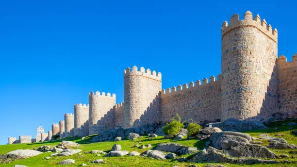 City walls of Avila in Spain. Panoramic view of landmark