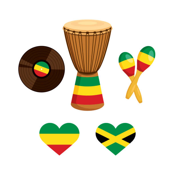 ilustraciones, imágenes clip art, dibujos animados e iconos de stock de instrumentos de música con vector icono de bandera rasta - indigenous culture audio