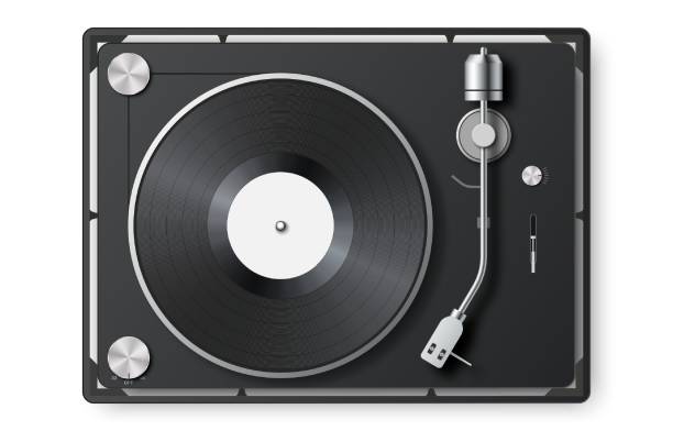 istock Realistic vinyl record player. 3d detailed vintage turntable with vinyl record. Retro gramophone LP record 1326667707