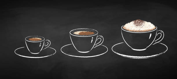 ilustraciones, imágenes clip art, dibujos animados e iconos de stock de colección tiza de tazas de café - latté cafe macchiato cappuccino cocoa