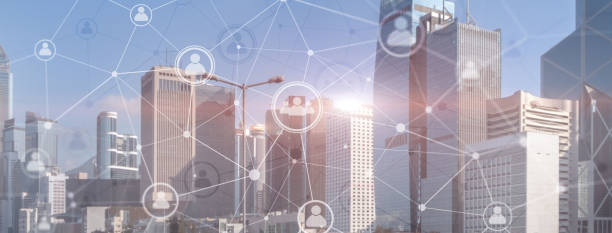 istock Double exposure mixed media people network structure. HR Human resources management 1326670082