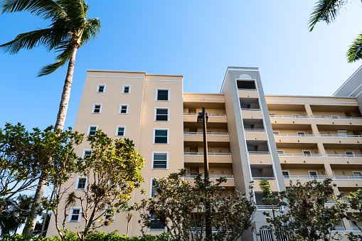 Bonita Springs, Florida town in Collier county near Barefoot Beach with street view of condo apartments neighborhood home houses