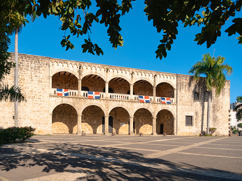 SANTO DOMINGO - DOMINICAN REPUBLIC - February 02.2021 : The Alcazar de Colon first administration building in the continent America located in zona colonial of Santo Domingo.