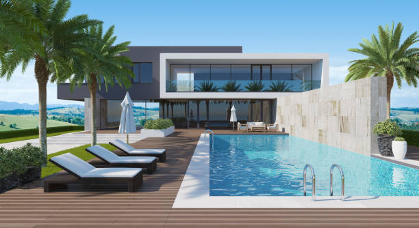 istock Modern Luxurious Villa with garden and swimming pool. 1326686644