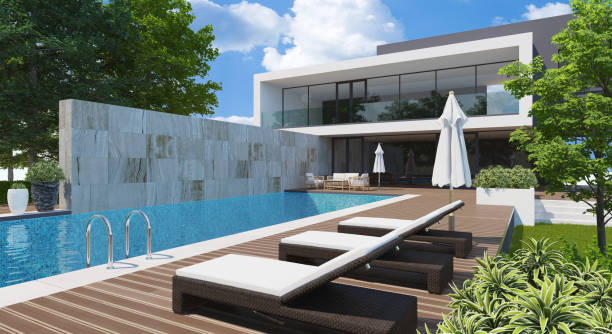 istock Modern Luxurious Villa with garden and swimming pool. 1326686646