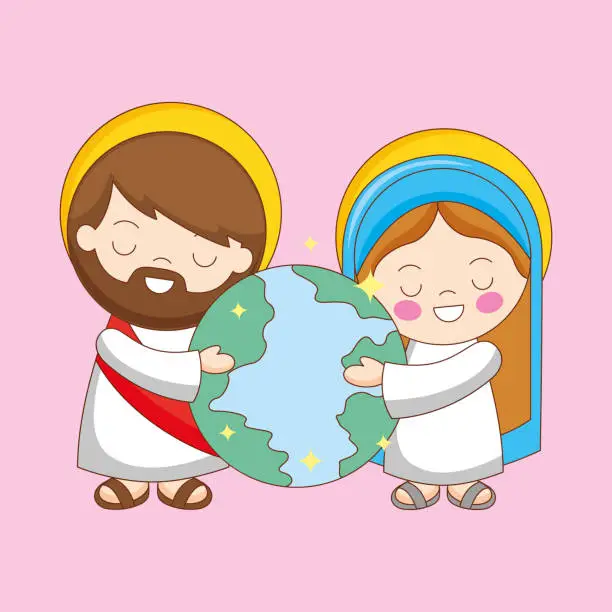 Vector illustration of jesus and holy virgin mary