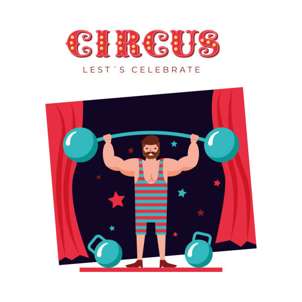 ilustrações, clipart, desenhos animados e ícones de artistas de circo - circus strongman men muscular build