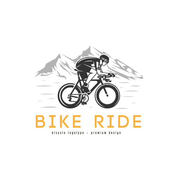 Bike ride logotype. Bike ride logotype. The movement of the cyclist during the race against the background of the mountain. racing bicycle stock illustrations